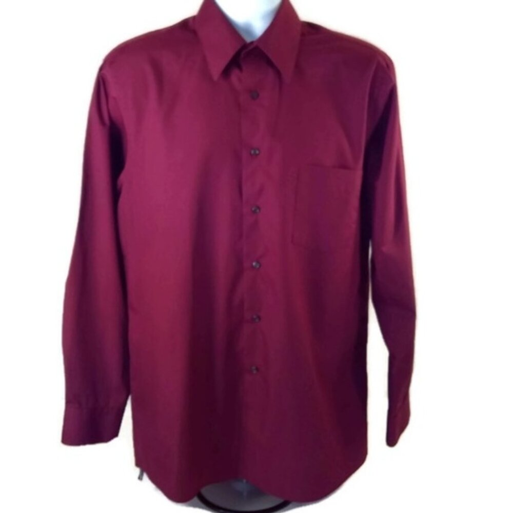 Van Heusen Poplin Wrinkle Free Men's Button Down Dress Shirt Long Sleeve  Lg /16